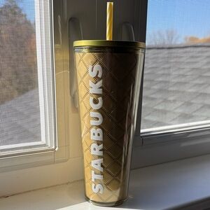 Starbucks Quilted Gold Tumbler with Straw